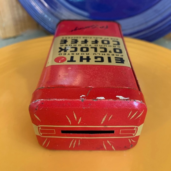 Eight O'Clock Coffee Red Tin Coin Bank - Picture 4 of 6